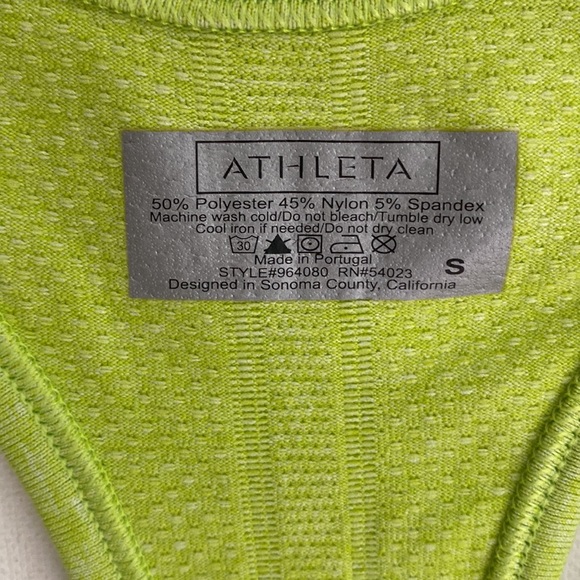 Athleta Fastest Track Heather Yellow Green Ruched Tank, Size Small - Picture 4 of 7